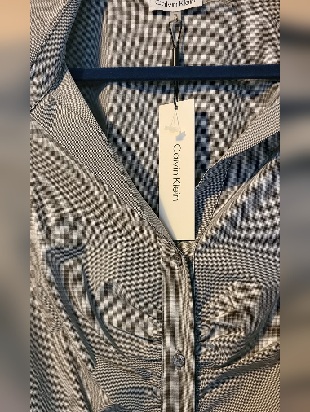 Calvin Klein Gathered Front Button-Down Shirt - Picture 3 of 3